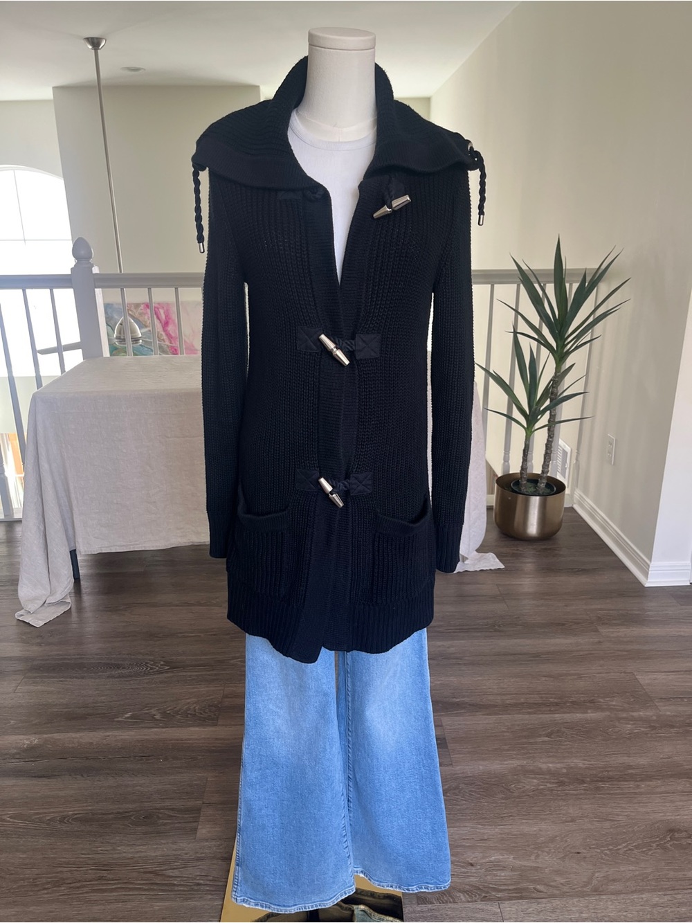 Ralph Lauren Black Label Black Toggle-Front Knit Cardigan/Jacket Sweater